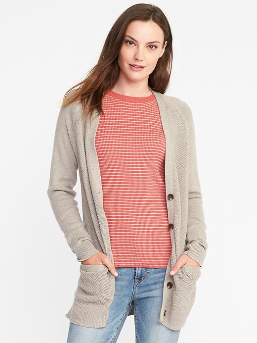 View large product image 1 of 1. Textured-Stitch Boyfriend Cardi for Women