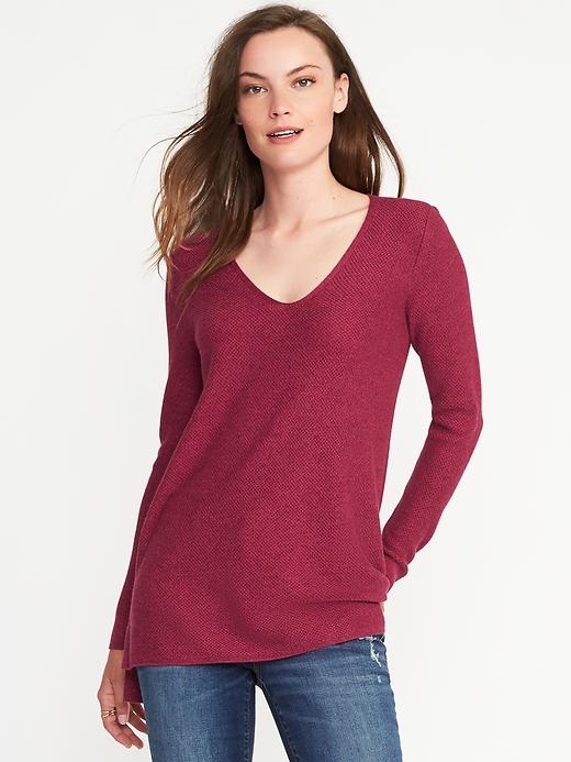 View large product image 1 of 1. Relaxed Textured V-Neck Sweater for Women