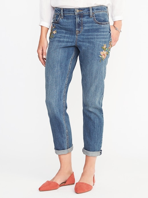 Boyfriend Embroidered-Patch Straight Jeans for Women | Old Navy