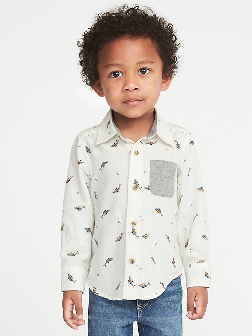 View large product image 1 of 4. Fish-Print Twill Shirt for Toddler Boys