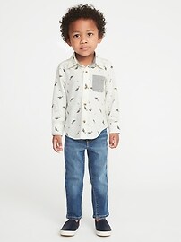 View large product image 3 of 4. Fish-Print Twill Shirt for Toddler Boys