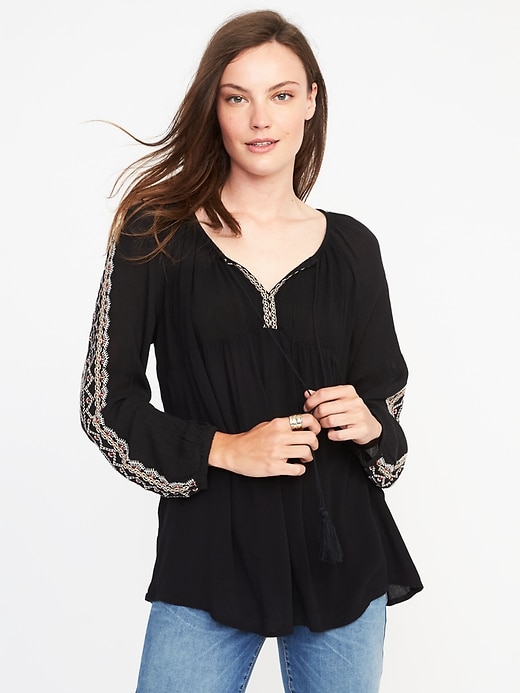 Embroidered Tassel-Tie Blouse for Women | Old Navy