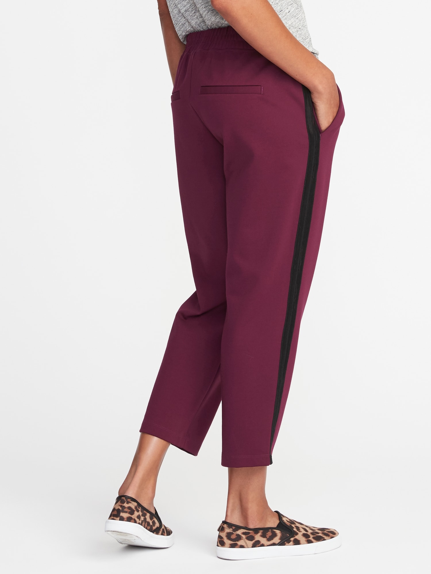 Mid-Rise Slim Ponte-Knit Track Pants for Women | Old Navy