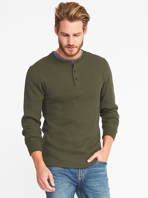 Premium Chunky Waffle Knit Henley For Men Old Navy