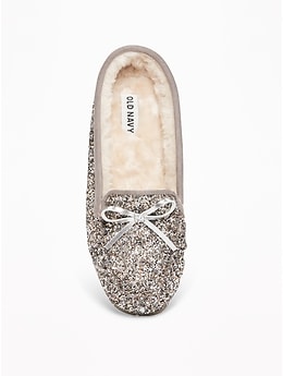 Sherpa Lined Glitter Moccasin Slippers for Women Old Navy