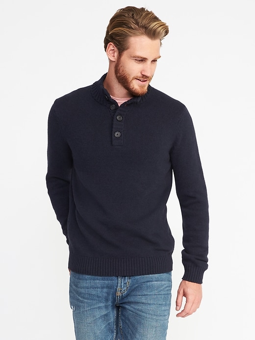 Image number 1 showing, Mock-Neck Button-Front Sweater for Men