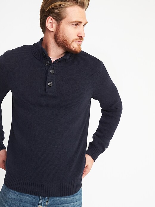Image number 4 showing, Mock-Neck Button-Front Sweater for Men