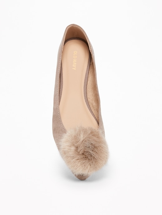 Sueded Faux-Fur Pom-Pom Flats for Women | Old Navy