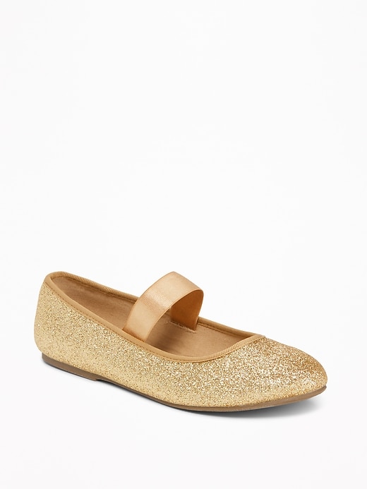 View large product image 1 of 3. Gold-Glitter Mary-Jane Flats for Girls