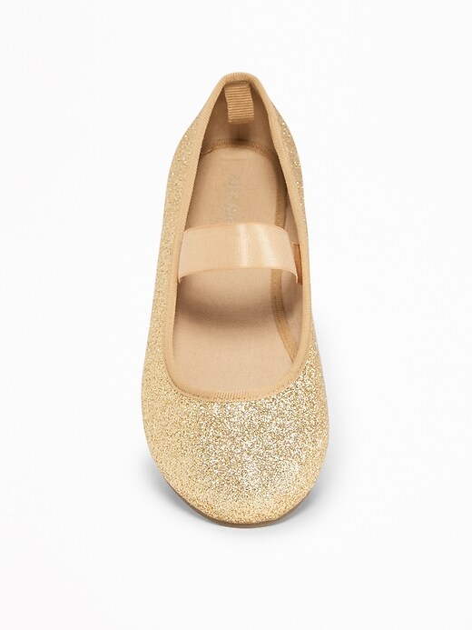 View large product image 2 of 3. Gold-Glitter Mary-Jane Flats for Girls