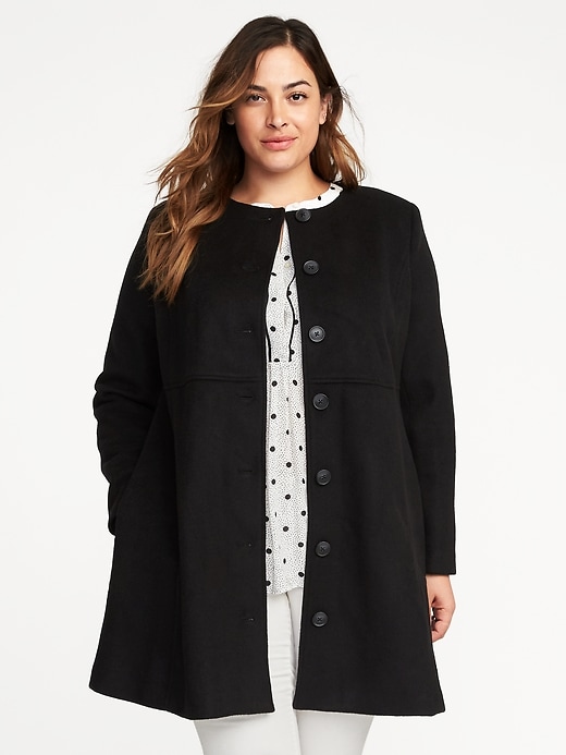 Image number 1 showing, Collarless Wool-Blend Plus-Size Coat