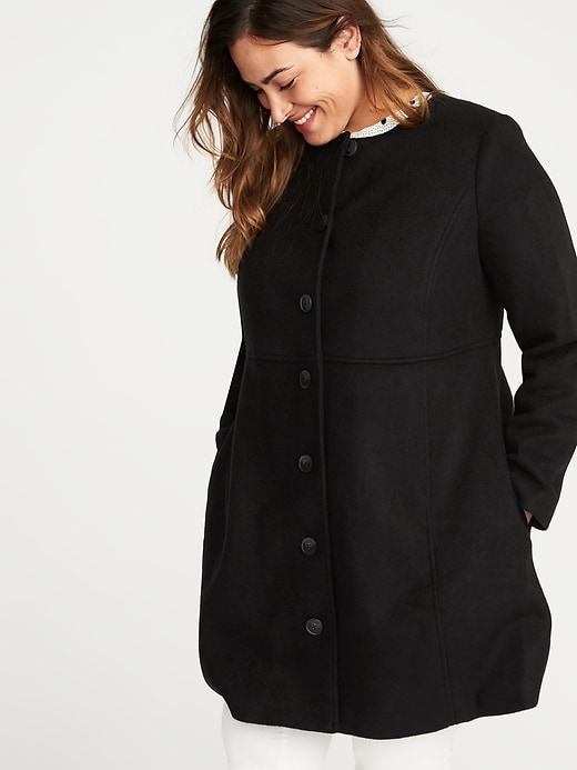 Image number 4 showing, Collarless Wool-Blend Plus-Size Coat