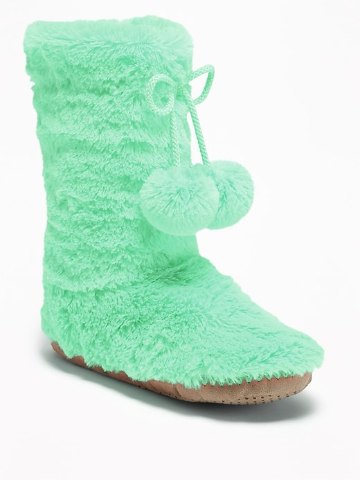 View large product image 1 of 1. Faux-Fur Pom-Pom Slipper Boots for Girls