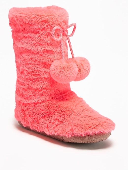 View large product image 1 of 3. Faux-Fur Pom-Pom Slipper Boots for Girls