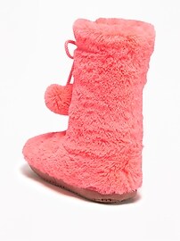 View large product image 3 of 3. Faux-Fur Pom-Pom Slipper Boots for Girls