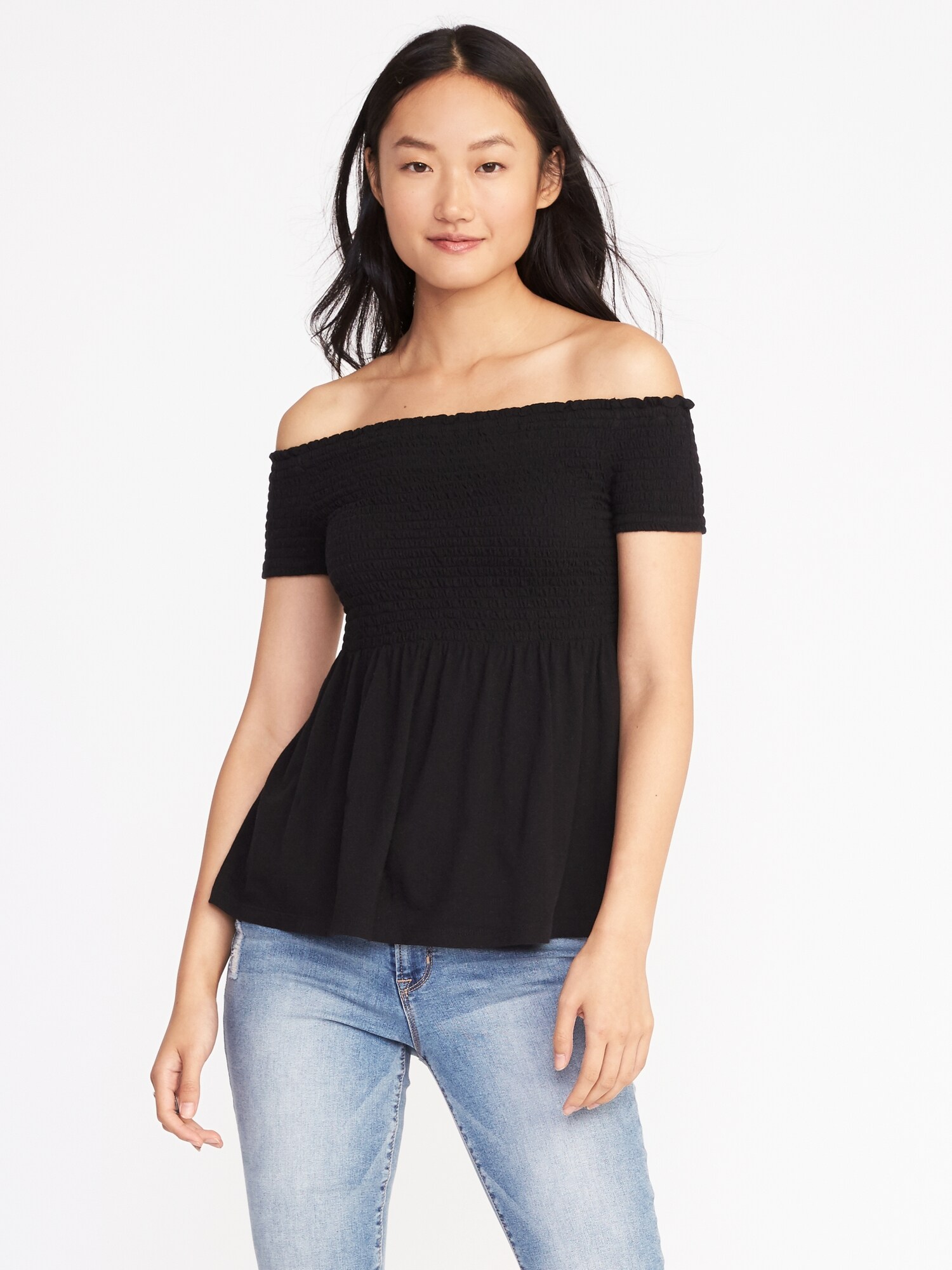 Black off the hot sale shoulder peplum top