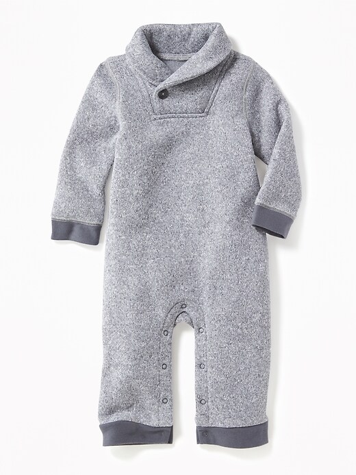 View large product image 1 of 1. Shawl-Collar Sweater-Knit Fleece One-Piece for Baby