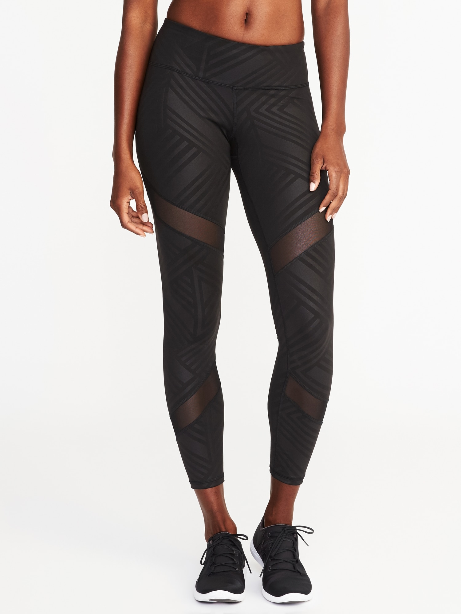 Mid-Rise 7/8-Length Mesh-Panel Compression Leggings for Women | Old Navy