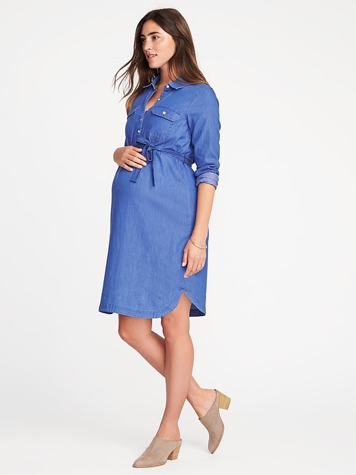 Image number 1 showing, Maternity Pullover Chambray Shirt Dress