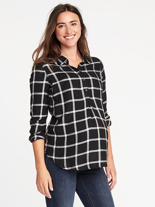 Image number 1 showing, Maternity Classic Plaid Popover Shirt