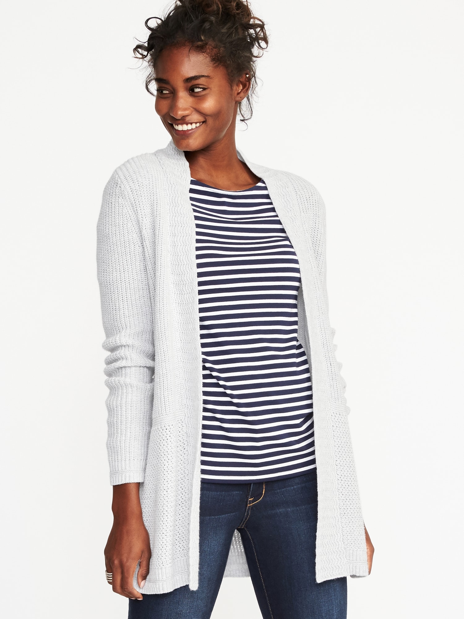 Open-Front Shaker-Stitch Long Line Cardi for Women | Old Navy