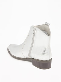 View large product image 3 of 3. Silver-Metallic Western Ankle Boots for Girls