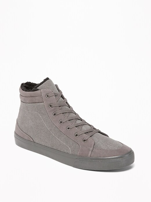 Sherpa-Lined Canvas Sneakers for Men | Old Navy