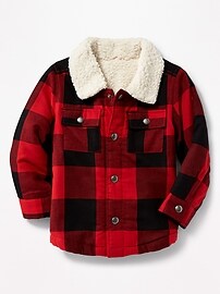 View large product image 4 of 4. Sherpa-Lined Plaid Shirt Jacket for Toddler Boys