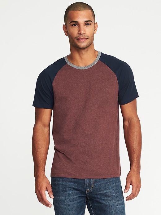 View large product image 1 of 1. Soft-Washed Color-Block Raglan T-Shirt for Men