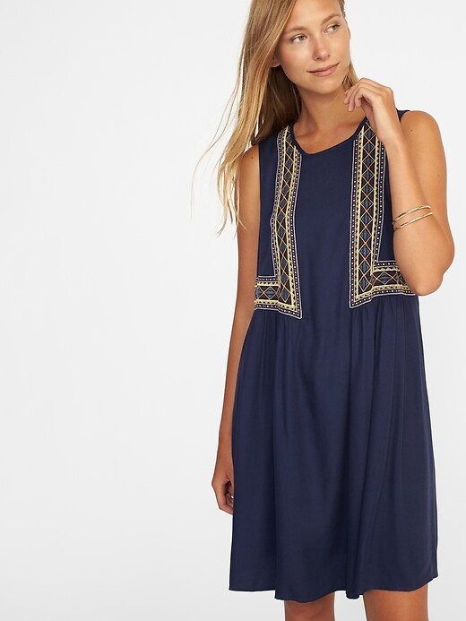 Image number 3 showing, Embroidered Sleeveless Swing Dress for Women