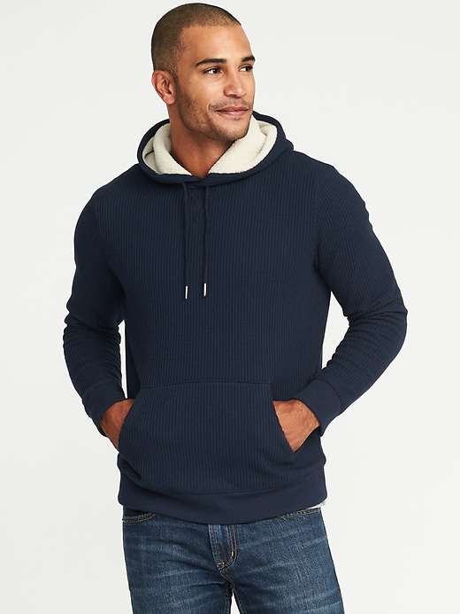 Image number 1 showing, Thick Waffle-Knit Sherpa-Lined Hoodie for Men