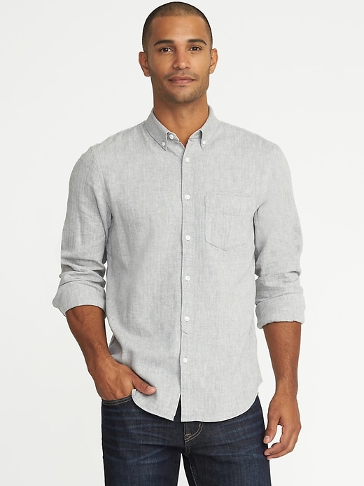 Slim-Fit Herringbone Linen-Blend Classic Shirt for Men | Old Navy