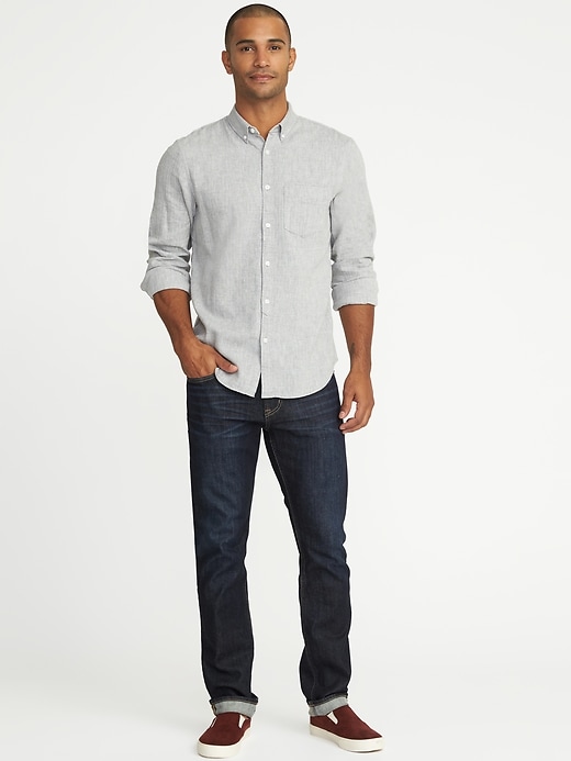 Slim-Fit Herringbone Linen-Blend Classic Shirt for Men | Old Navy