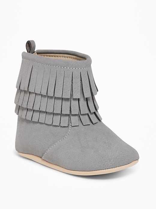 View large product image 1 of 1. Sueded Fringe Booties for Baby