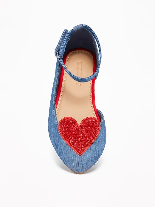 View large product image 2 of 4. Chambray Sparkle-Heart Flats for Toddler Girls