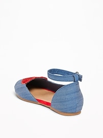 View large product image 3 of 4. Chambray Sparkle-Heart Flats for Toddler Girls