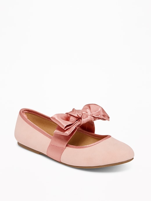 View large product image 1 of 1. Sueded Satin-Bow Ballet Flats for Girls