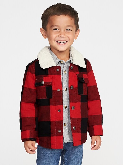View large product image 1 of 4. Sherpa-Lined Plaid Shirt Jacket for Toddler Boys