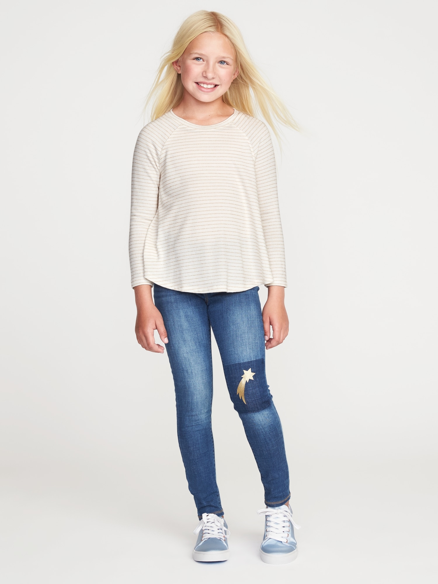 Metallic-Stripe Swing Top for Girls | Old Navy