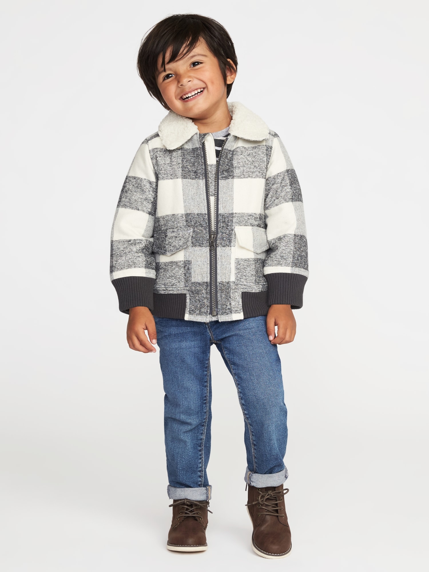 Flannel Sherpa-Lined Bomber Jacket for Toddler Boys | Old Navy