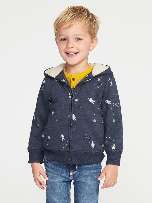 View large product image 1 of 1. Printed Sherpa-Lined Zip Hoodie for Toddler Boys