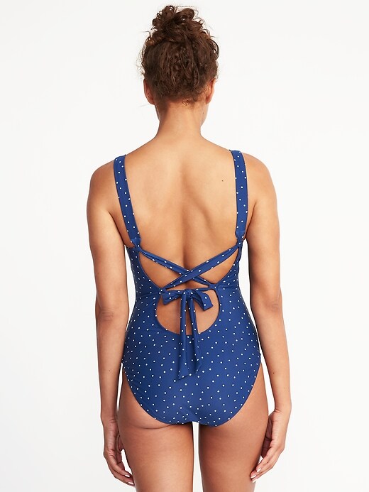 Image number 2 showing, Square-Neck Tie-Back Swimsuit for Women