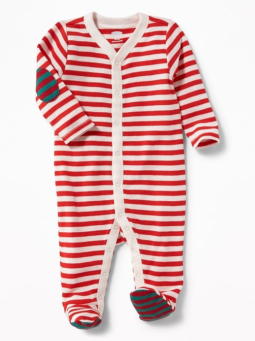 View large product image 1 of 2. Striped Thermal-Knit Footed One-Piece for Baby
