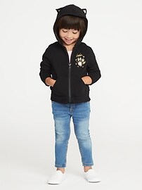 View large product image 3 of 4. Black-Cat Critter Hoodie for Toddler Girls