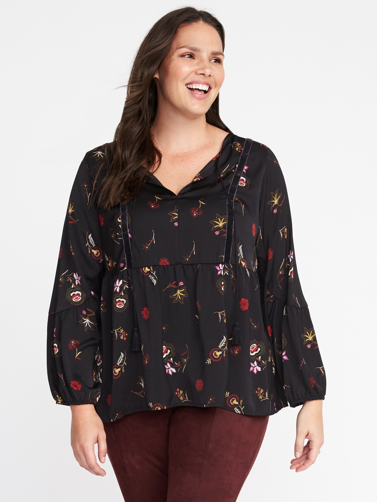 Plus-Size Boho Satin Swing Top | Old Navy