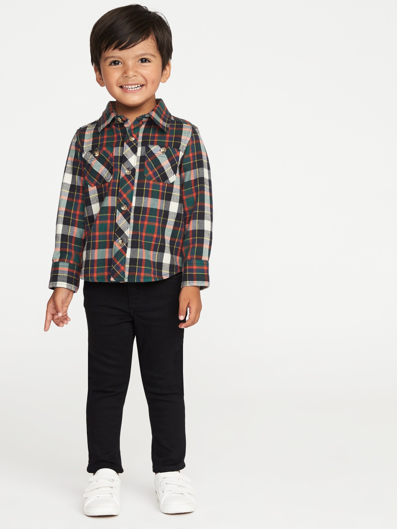 PatPat Toddler Boy Button Design Long-sleeve Plaid Shirt And Ripped