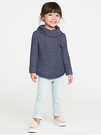 View large product image 3 of 4. Cowl-Neck Metallic French Terry Tunic for Toddler Girls