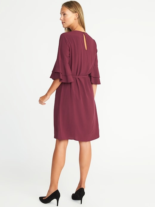 Image number 2 showing, Ruffle-Sleeve Tie-Waist Shift Dress for Women