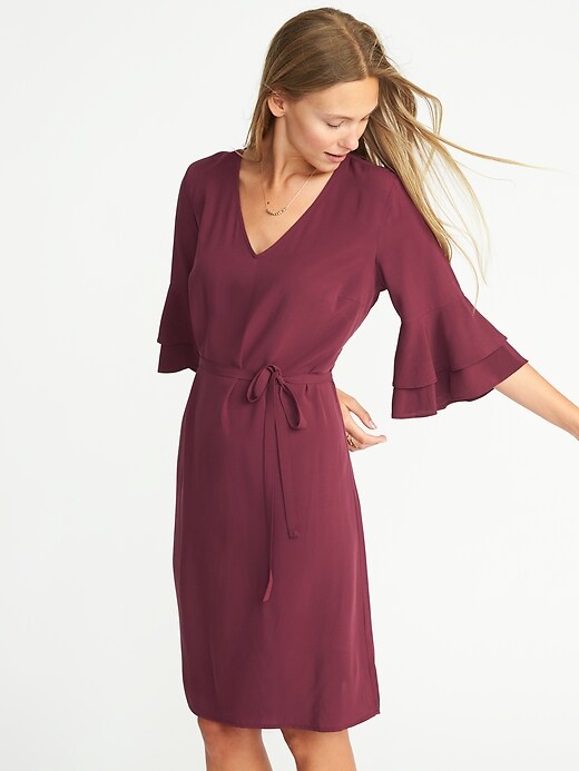 Image number 3 showing, Ruffle-Sleeve Tie-Waist Shift Dress for Women