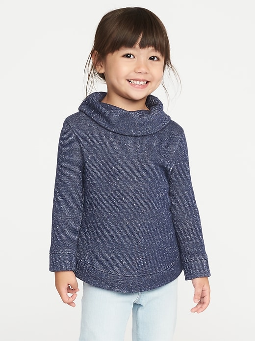 View large product image 1 of 4. Cowl-Neck Metallic French Terry Tunic for Toddler Girls